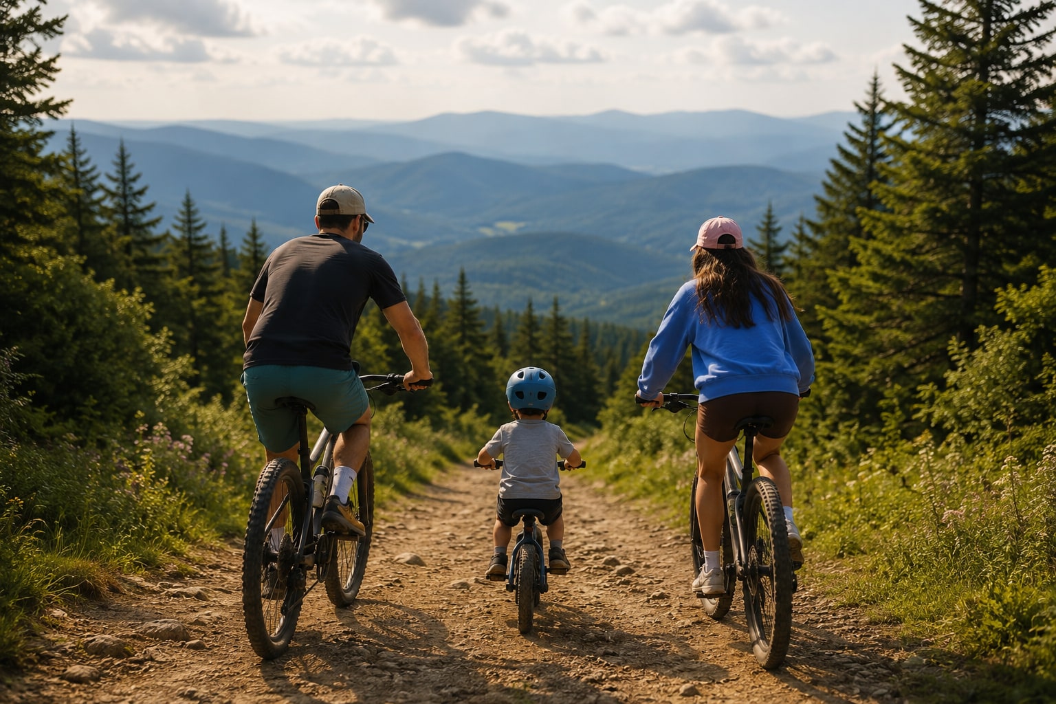 An imagined future of Ryan, Raphi, and Noah riding together in the Vermont mountains